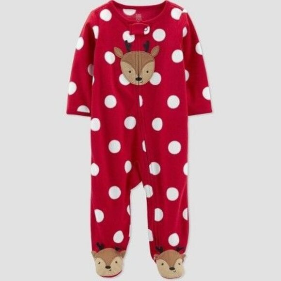 Carter's Just One You Baby Girls Reindeer Dot Footed Pajama Red 3M - Picture 1 of 6